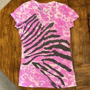 Nollie “The Basic Tee” Thin Purple/Pink Distressed Zebra Graphic V-Neck T-shirt